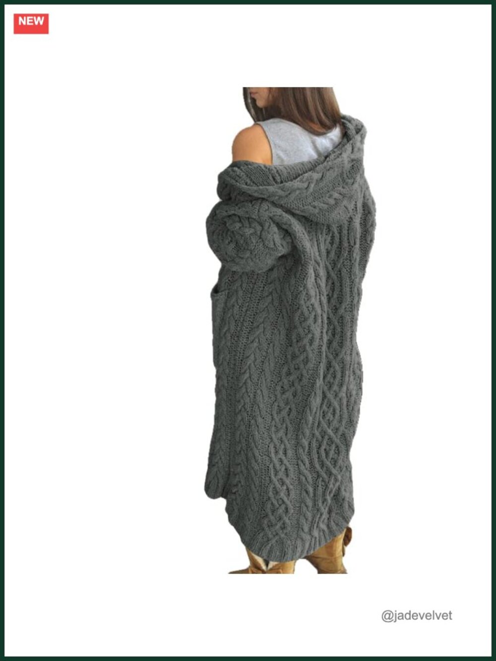 NIUBIA Women's Cable Knit Hooded Open Front Long Cardigan Sweater with Pocket